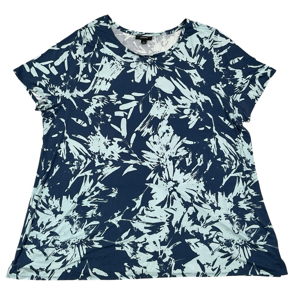 Alfani Women Size 3X Round Neck Top Blouse Shirt Sargasso Blue Short Sleeve
